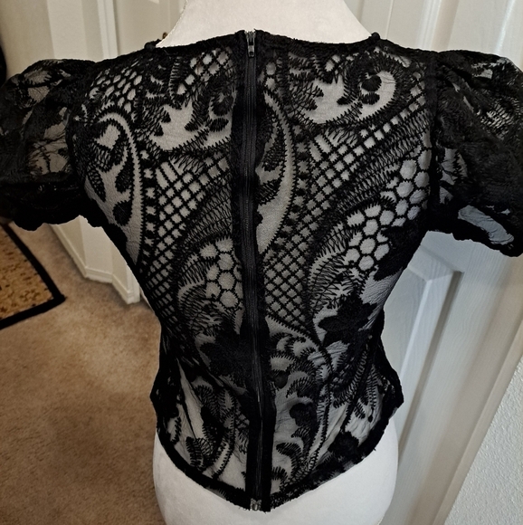 Peach Black Lace Blouse   Size XL - Picture 4 of 5